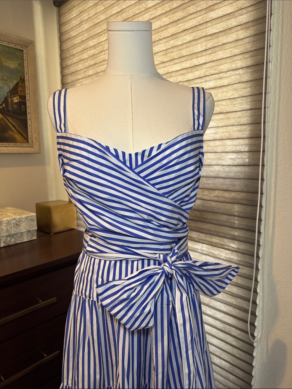 NWT Lauren Ralph Lauren Striped Cotton Broadcloth Tiered Dress. Size 8 - Picture 3 of 8